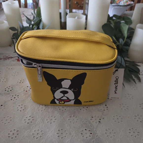 Marc Tetro Yellow Cosmetic Bag with Dog Design - Picture 1 of 4